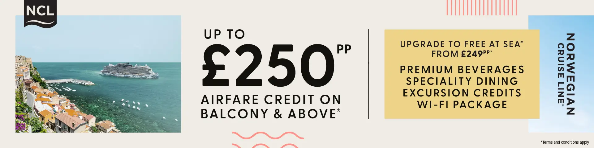 NCL Up To £250pp Airfare Credit - May